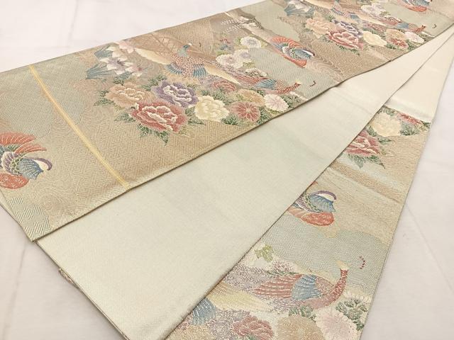 平和屋着物◎本箔佐賀錦 六通柄袋帯 庭園花鳥文 正絹 逸品 BAAU9289yc