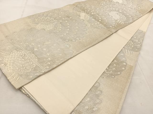 平和屋着物◎六通柄 京袋帯 唐織 孔雀 銀糸 正絹 逸品 BAAU9308yc