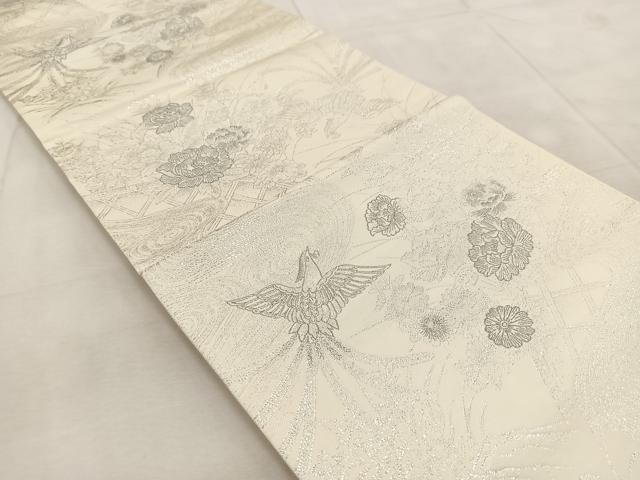 平和屋着物◎六通柄袋帯 花鳥文 プラチナ二重箔 九百錦織 正絹 逸品 BAAU9328yc