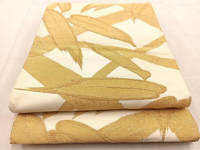 平和屋着物◎六通柄袋帯 御殿つづれ 笹竹文 金糸 正絹 逸品 BAAU9330yc