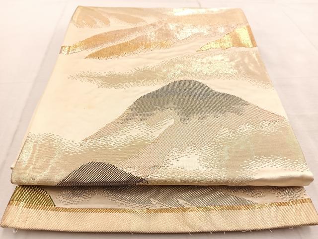 平和屋着物◎六通柄袋帯 佐賀りんず 重ね山文 金糸 正絹 逸品 BAAU9333yc