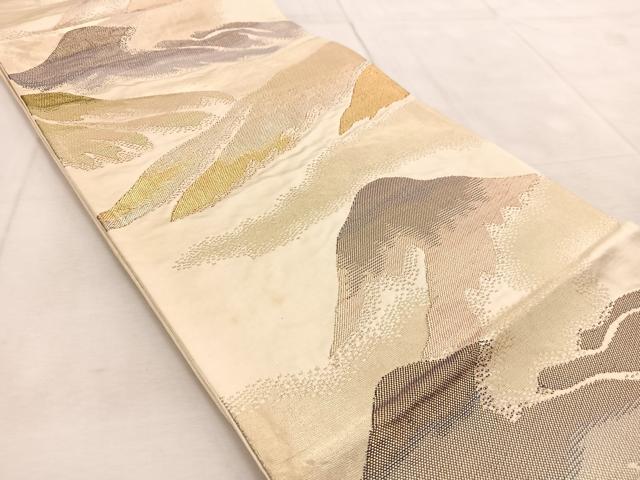 平和屋着物◎六通柄袋帯 佐賀りんず 重ね山文 金糸 正絹 逸品 BAAU9333yc