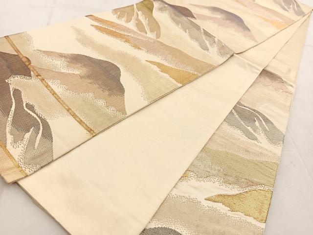 平和屋着物◎六通柄袋帯 佐賀りんず 重ね山文 金糸 正絹 逸品 BAAU9333yc