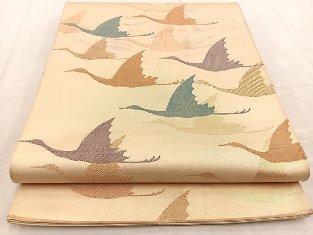 平和屋着物◎六通柄袋帯 群鶴 正絹 逸品 BAAU9334yc
