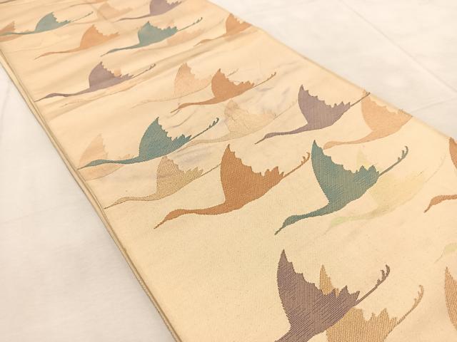 平和屋着物◎六通柄袋帯 群鶴 正絹 逸品 BAAU9334yc