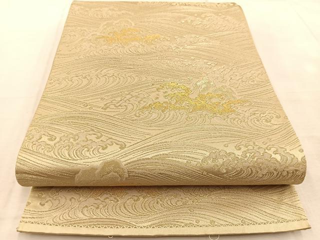 平和屋着物◎六通柄袋帯 立波文 金糸 正絹 逸品 BAAU9336yc