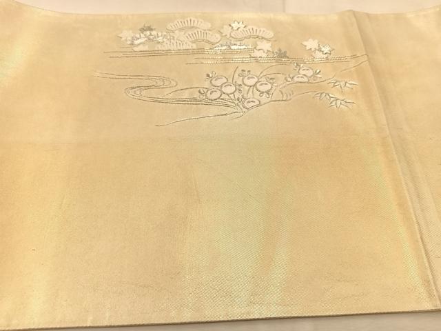 平和屋着物◎太鼓柄袋帯 総刺繍 銀駒刺繍 庭園風景文 金糸 引箔 正絹 逸品 BAAU9341yc