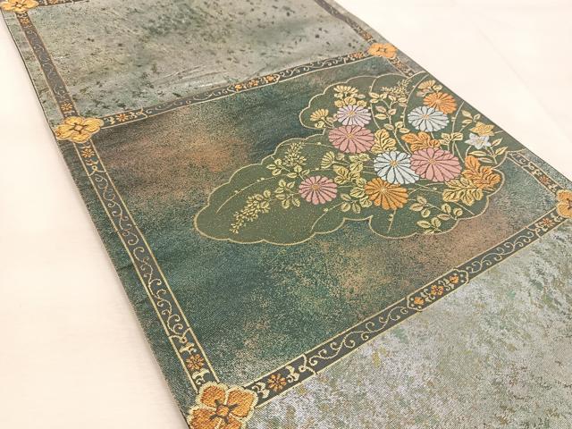 平和屋着物◎太鼓柄袋帯 唐織 雲取り菊花文 金銀糸 引箔 正絹 逸品 BAAU9369yc