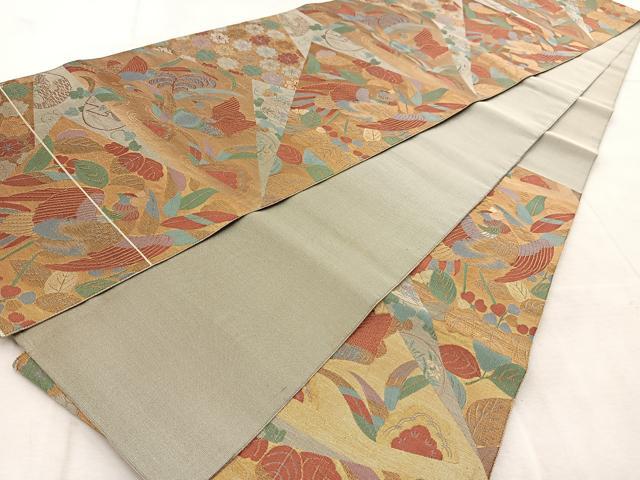 平和屋着物◎六通柄袋帯 切嵌花鳥文 金糸 正絹 逸品 BAAU9388yc