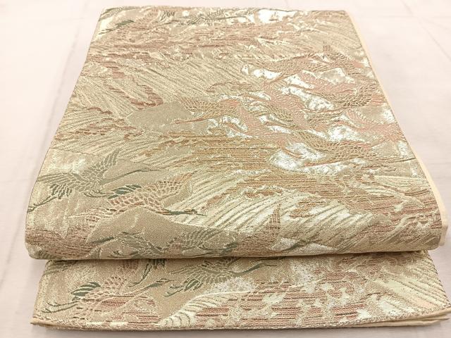 平和屋着物◎六通柄袋帯 唐織 飛鶴立波文 金糸 正絹 逸品 BAAU9393yc