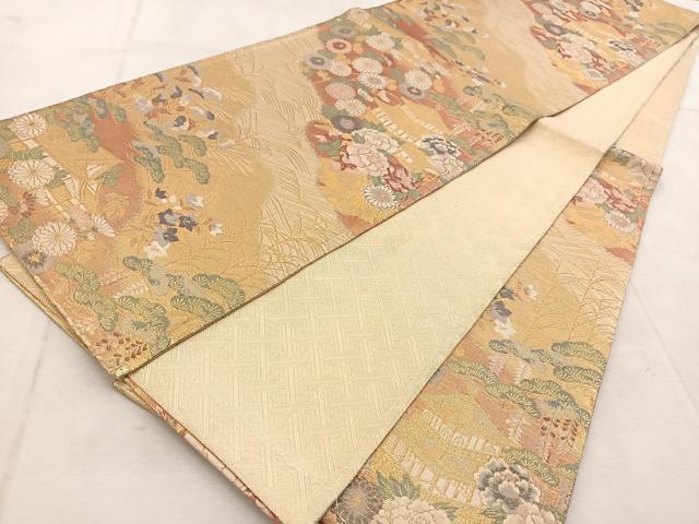 平和屋着物◎佐賀錦 六通柄袋帯 古城秋草立波文 金銀糸 正絹 逸品 BAAU9403yc