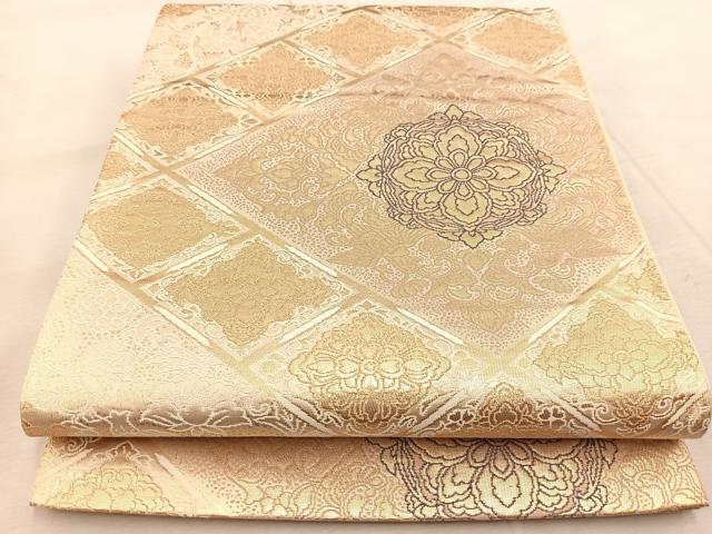 平和屋着物◎六通柄袋帯 菱天井更紗花鳥文 金糸 正絹 逸品 BAAU9410yc
