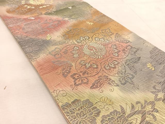 平和屋着物◎六通柄袋帯 更紗動物文 金銀糸 正絹 逸品 BAAU9411yc