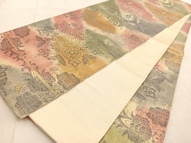 平和屋着物◎六通柄袋帯 更紗動物文 金銀糸 正絹 逸品 BAAU9411yc