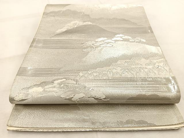 平和屋着物◎六通柄袋帯 風景松文 プラチナ箔 正絹 逸品 BAAU9420yc