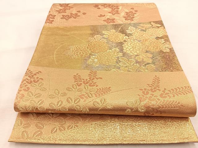 平和屋着物◎六通柄袋帯 切嵌秋草文 金糸 引箔 正絹 逸品 BAAU9421yc