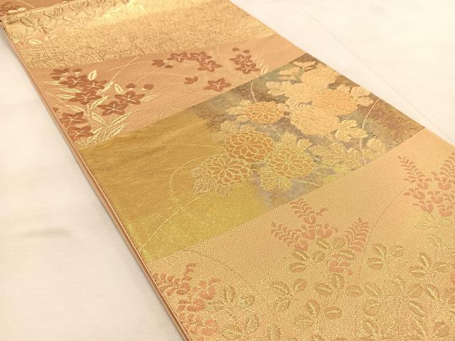平和屋着物◎六通柄袋帯 切嵌秋草文 金糸 引箔 正絹 逸品 BAAU9421yc