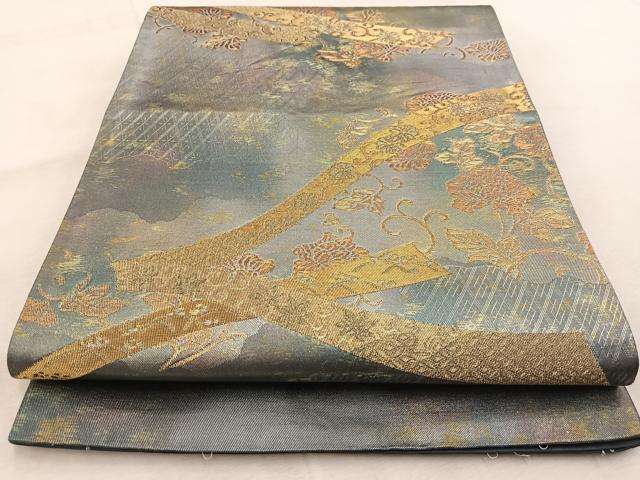 平和屋着物◎西陣 六通柄袋帯 鬘帯更紗花文 金銀糸 引箔 正絹 逸品 BAAU9430yc