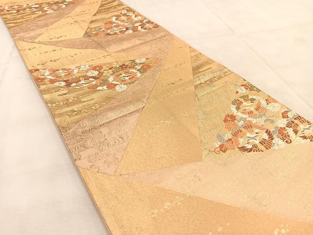 平和屋着物◎六通柄袋帯 唐織 双鶴花文 金糸 正絹 逸品 BAAU9431yc