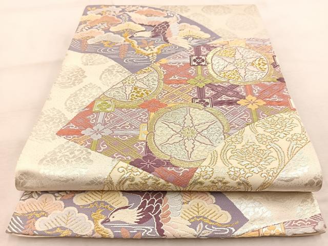 平和屋着物◎六通柄袋帯 唐織 地紙更紗花鳥文 金銀糸 正絹 逸品 BAAU9434yc