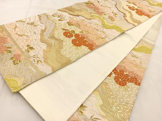 平和屋着物◎六通柄袋帯 唐織 道長吉祥花文 金糸 正絹 逸品 BAAU9447yc