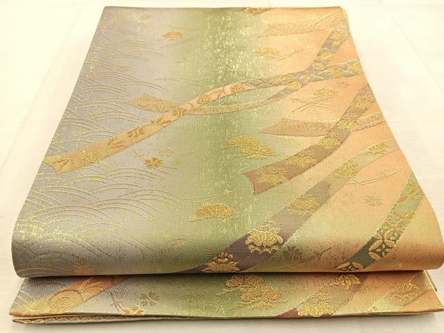 平和屋着物◎六通柄袋帯 鬘帯吉祥花文 金糸 正絹 逸品 BAAU9467yc