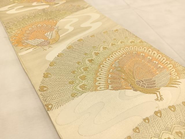 平和屋着物◎六通柄袋帯 孔雀 金銀糸 正絹 逸品 BAAU9469yc