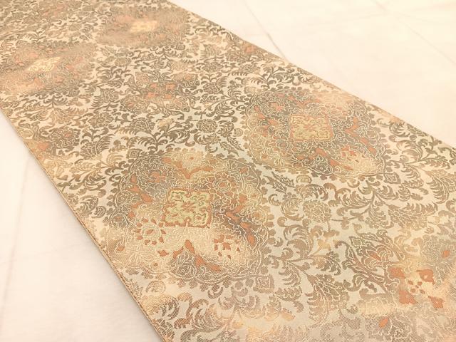 平和屋着物◎西陣 服部織物謹製 六通柄袋帯 宝相華 こはく錦 金糸 正絹 逸品 BAAU9488yc