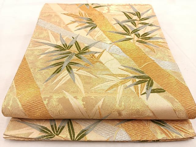 平和屋着物◎六通柄袋帯 唐織 笹竹文 金銀糸 正絹 逸品 BAAU9505yc
