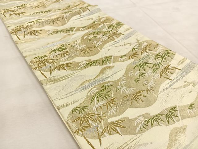 平和屋着物◎六通柄袋帯 唐織 遠山笹竹文 金銀糸 BAAU9507yc