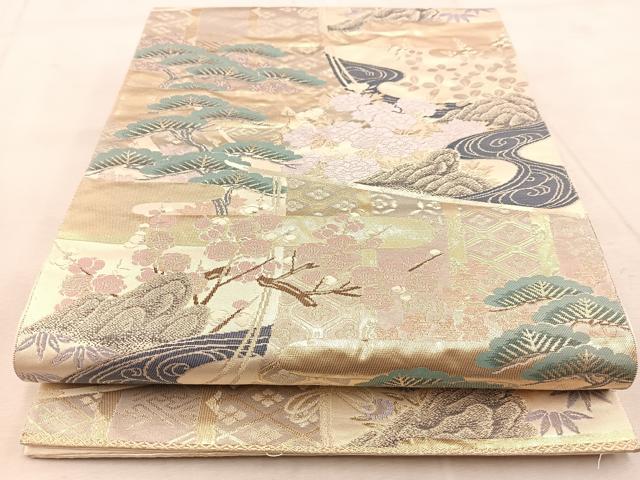 平和屋着物◎六通柄袋帯 唐織 桃山絵巻 金糸 正絹 逸品 BAAU9514yc
