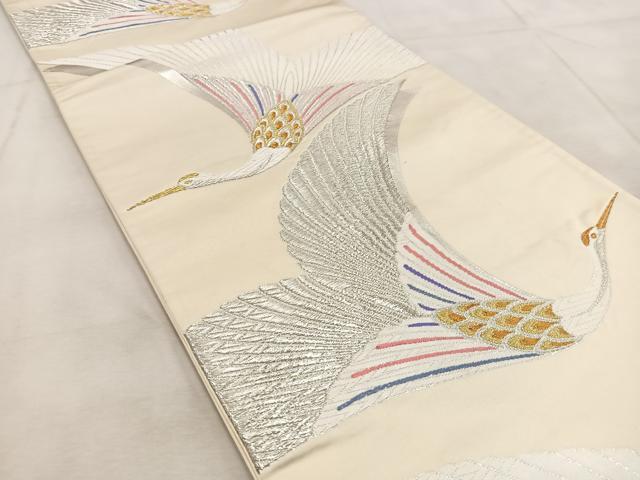平和屋着物◎六通柄袋帯 唐織 飛鶴文 金銀糸 正絹 逸品 BAAU9516yc