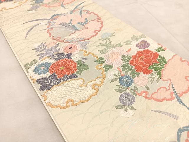 平和屋着物◎六通柄袋帯 唐織 雪輪花文 銀糸 正絹 逸品 BAAU9520yc