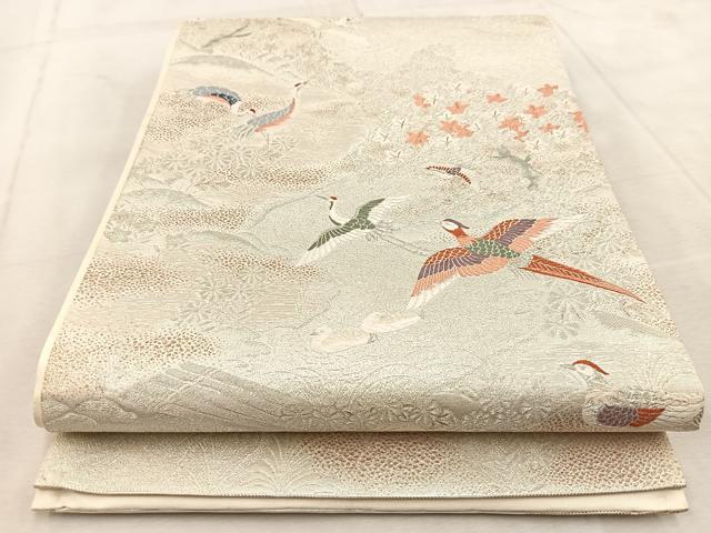 平和屋着物◎六通柄袋帯 唐織 風景花鳥文 金銀糸 正絹 逸品 BAAU9521yc