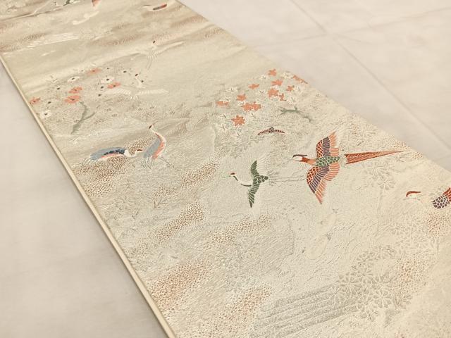 平和屋着物◎六通柄袋帯 唐織 風景花鳥文 金銀糸 正絹 逸品 BAAU9521yc