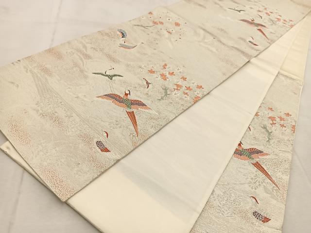 平和屋着物◎六通柄袋帯 唐織 風景花鳥文 金銀糸 正絹 逸品 BAAU9521yc