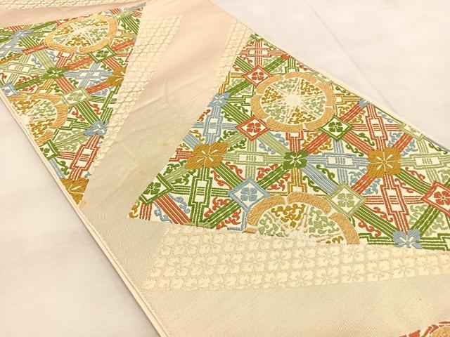 平和屋着物◎六通柄 本袋帯 唐織 幾何学花菱文 金糸 正絹 逸品 BAAU9535yc