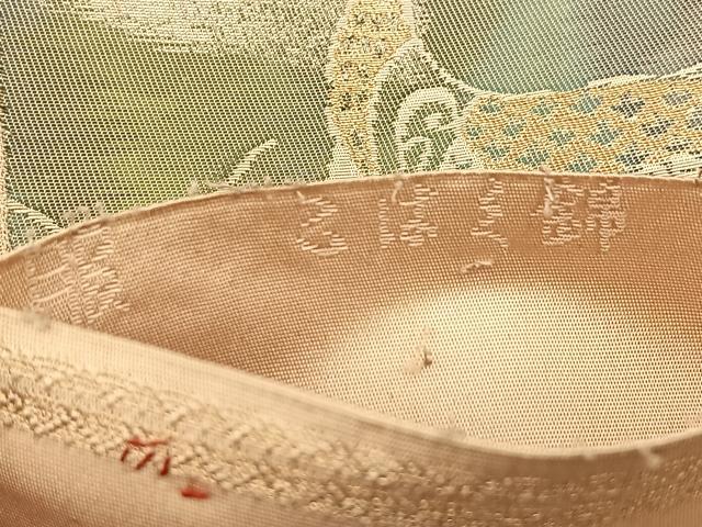 平和屋着物◎西陣 服部織物謹製 六通柄 本袋帯 孔雀風景花文 こはく錦 金銀糸 引箔 正絹 逸品 BAAU9539yc