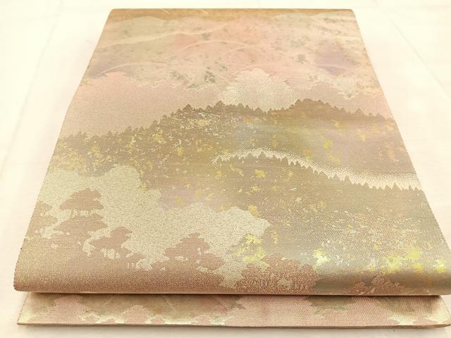 平和屋着物◎六通柄袋帯 樹林シルエット 金銀糸 引箔 正絹 逸品 BAAU9562yc
