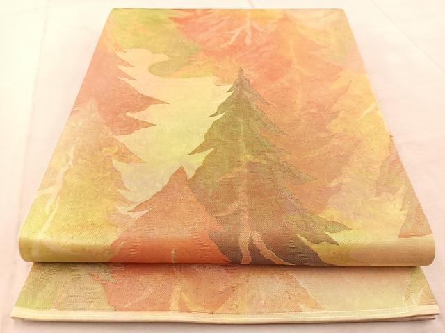 平和屋着物◎六通柄袋帯 樹林文 金糸 引箔 正絹 逸品 BAAU9576yc