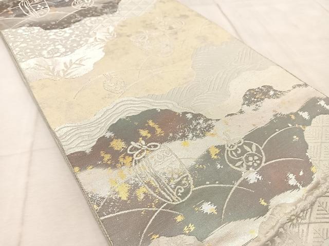 平和屋着物◎六通柄袋帯 仕覆吉祥更紗文 金銀糸 引箔 正絹 逸品 BAAU9579yc
