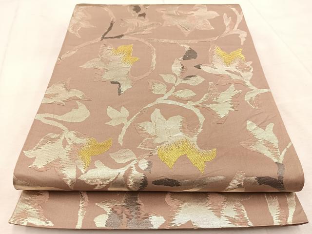 平和屋着物◎六通柄袋帯 草花シルエット 金銀糸 正絹 逸品 BAAU9581yc