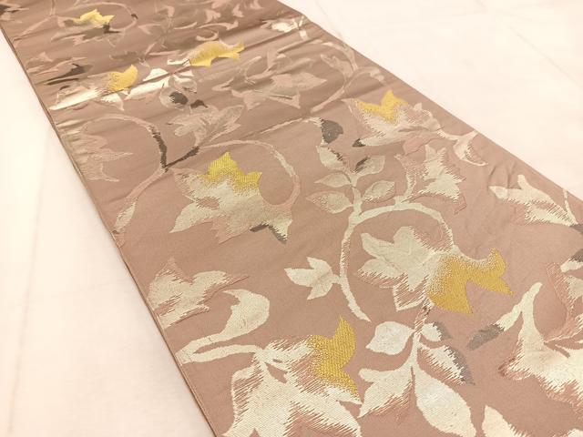 平和屋着物◎六通柄袋帯 草花シルエット 金銀糸 正絹 逸品 BAAU9581yc
