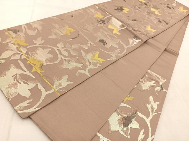 平和屋着物◎六通柄袋帯 草花シルエット 金銀糸 正絹 逸品 BAAU9581yc