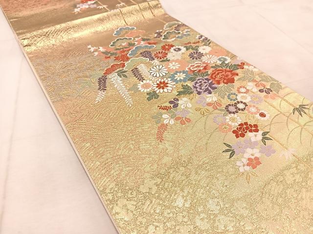 平和屋着物◎六通柄袋帯 唐織 立涌草花文 金銀糸 正絹 逸品 BAAU9584yc