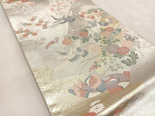 平和屋着物◎六通柄袋帯 風景花鳥文 金銀糸 正絹 逸品 BAAU9588yc