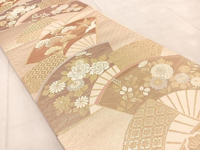 平和屋着物◎六通柄袋帯 唐織 扇面花鳥文 金銀糸 正絹 逸品 BAAU9617yc