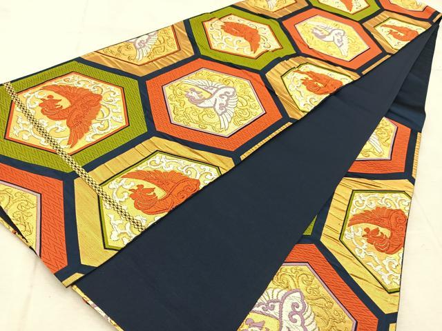 平和屋着物◎六通柄袋帯 唐織 鳳凰亀甲唐草文 金銀糸 正絹 逸品 BAAU9647yc