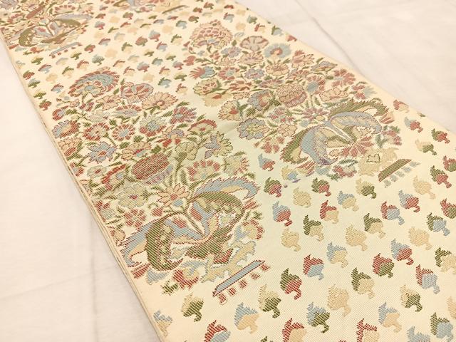 平和屋着物◎六通柄 京袋帯 本袋帯 飾花文 金糸 正絹 逸品 BAAU9650yc