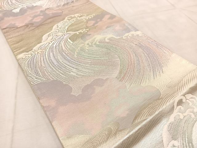 平和屋着物◎六通柄袋帯 立波文 銀糸 正絹 逸品 BAAU9657yc